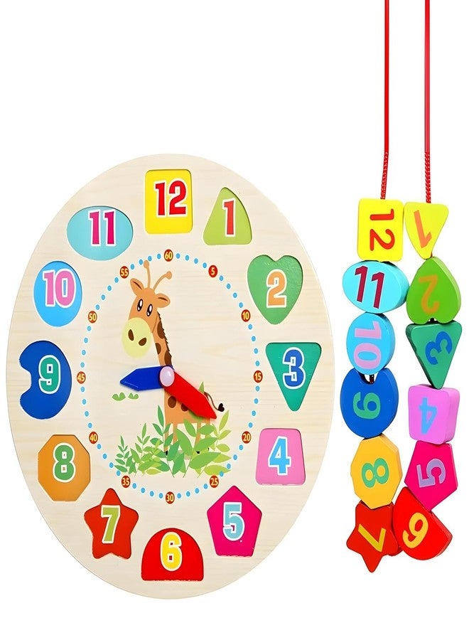 ABUDIT Wooden Learning Clock Sorting Clock - Teaching Time Number Puzzle Educational Teaching Clock Educational Learning Gift for Teaching Time, Numbers Toddler Baby Kids (Pack of 1, Multicolor) - Image 2